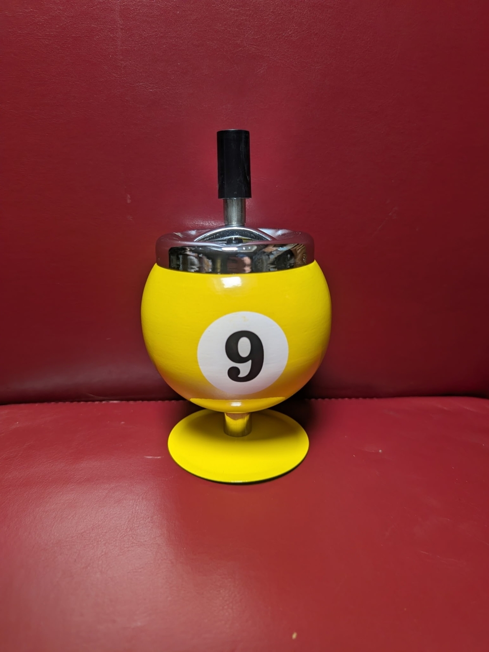 Yellow Number 9 Billiards Ashtray with Pedestal